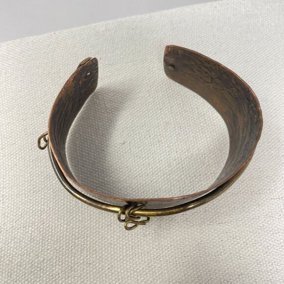 Handcrafted Adjustable Copper & Brass Cuff Bracelets Rustic Minimalist Artsy - Picture 14 of 16